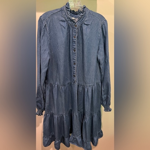 Grace + Karma Dresses & Skirts - Grace + Karma Long Sleeve Blue Denim Pleated Front Dress Size M